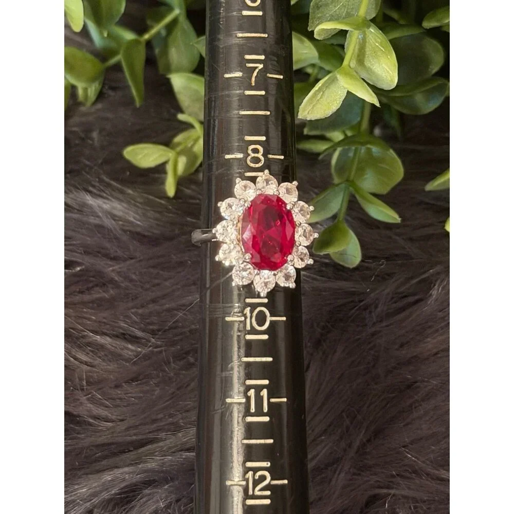 Sterling Silver Ruby/Cz Flower‎ Ring